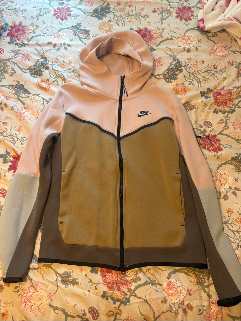 Nike Women’s Hooded Colorblock Bomber Jacket in Pink, Olive & Brown